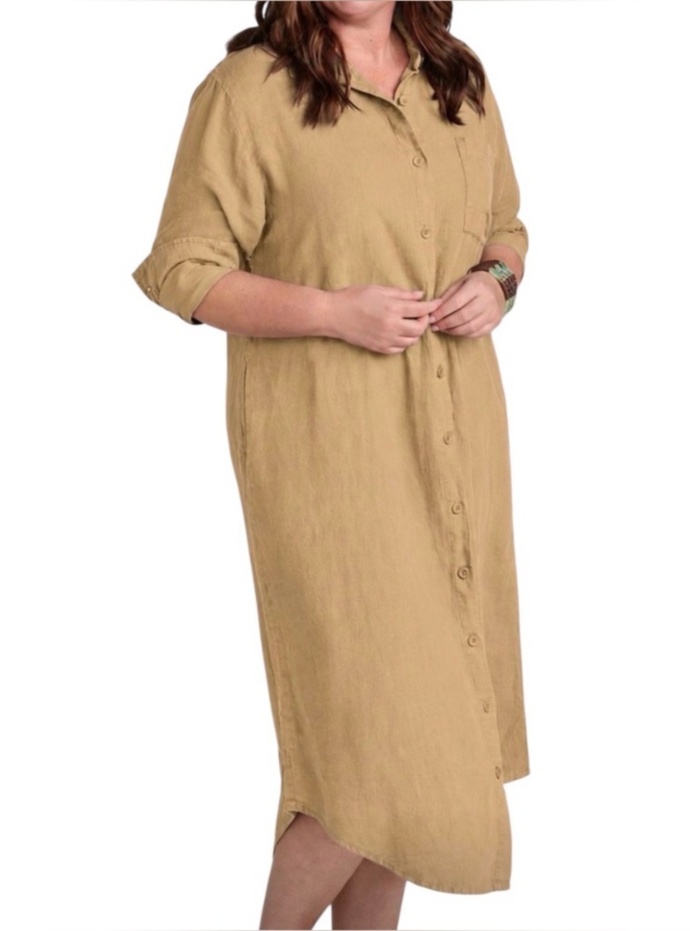 Flax weekender Dress Size Small Maxi Linen Front Button Cumin